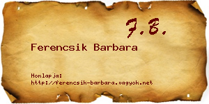 Ferencsik Barbara névjegykártya